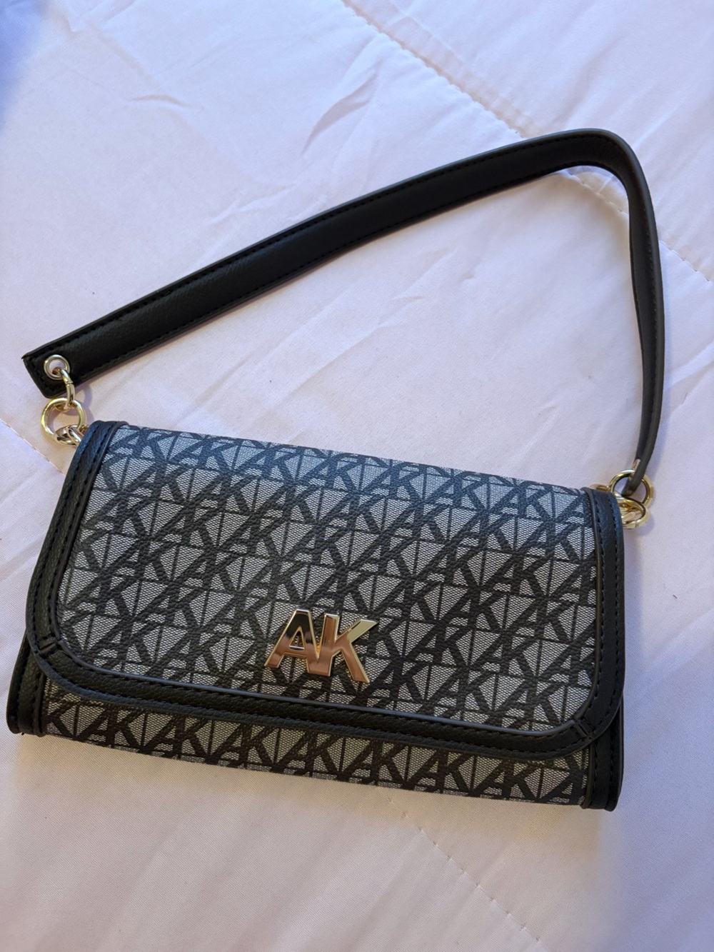 Anne Klein Brown & Gold Accents Logo Pattern Crossbody
